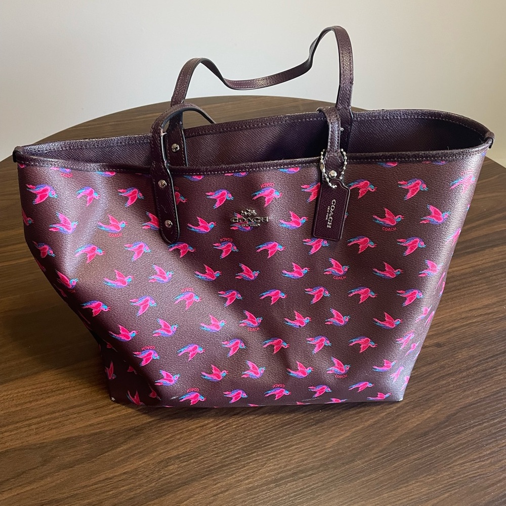 Brown Coach Bag with Pink Birds on it